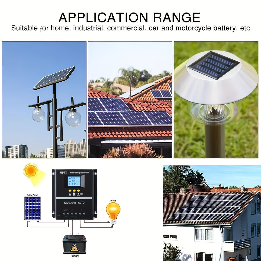 100A MPPT Solar Charge Controller with LCD Display & Auto Tracking - Compatible with Lead-Acid, Lithium & LiFePO4 Batteries, for Off-Grid Solar Systems, RV, Boat & Home