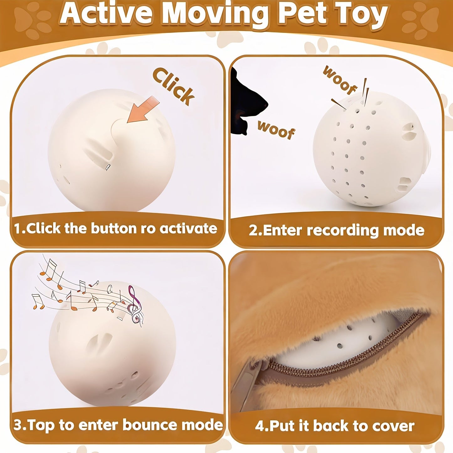 Smart Bouncing Dog Toy Ball with Recording & Music Mode – Rechargeable Interactive Pet Toy for Small Medium Large Dogs, Washable Squeaky Jumping Ball, Keeps Dogs Busy