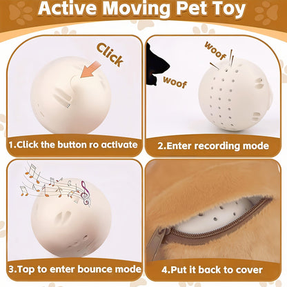 Smart Bouncing Dog Toy Ball with Recording & Music Mode – Rechargeable Interactive Pet Toy for Small Medium Large Dogs, Washable Squeaky Jumping Ball, Keeps Dogs Busy