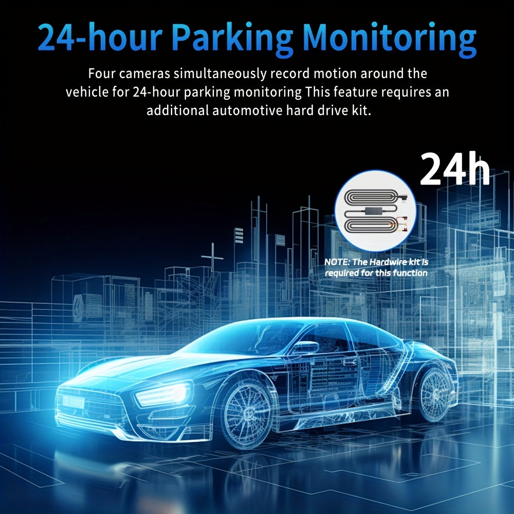 360° Dash Cam 3/4 Channel 1080P HD with Night Vision WDR G-Sensor Loop Recording 24/7 Parking Monitor WiFi, Multi-Lens Car Camera System for Full Coverage Zero Blind Spots