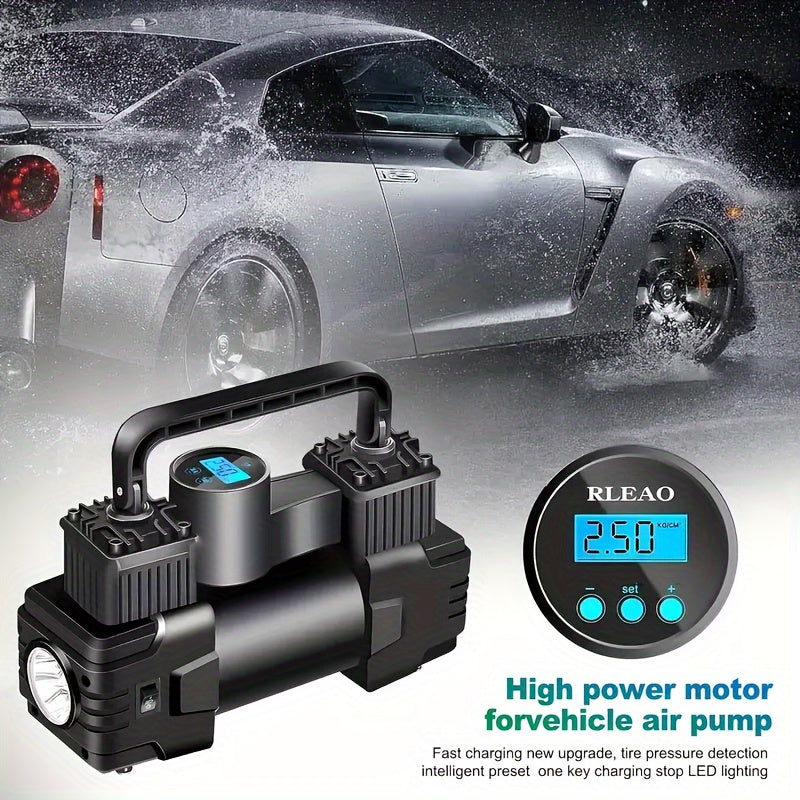 12V 150 PSI Portable Tire Inflator Air Compressor – Dual Cylinder Auto Air Pump with LED Digital Pressure Gauge, Auto Shutoff & LED Light for Car, SUV, Truck, Bicycle, Basketball & Inflatables