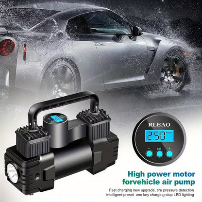 12V 150 PSI Portable Tire Inflator Air Compressor – Dual Cylinder Auto Air Pump with LED Digital Pressure Gauge, Auto Shutoff & LED Light for Car, SUV, Truck, Bicycle, Basketball & Inflatables