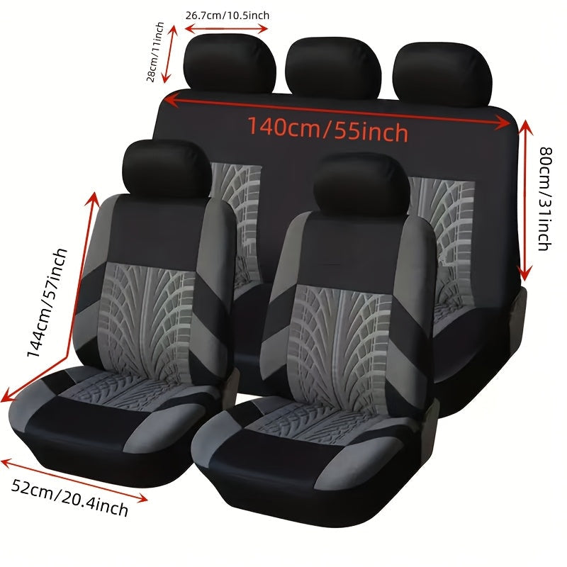 Full Enclosure 5-Seat Car Seat Covers with Tire Track Design – Universal Fit for Most Cars & SUVs, Breathable Fabric, Front & Rear Seat Protection, Stylish Auto Interior Accessories in Multiple Colors