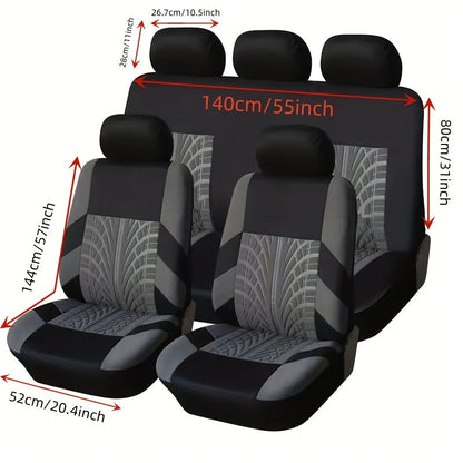 Full Enclosure 5-Seat Car Seat Covers with Tire Track Design – Universal Fit for Most Cars & SUVs, Breathable Fabric, Front & Rear Seat Protection, Stylish Auto Interior Accessories in Multiple Colors