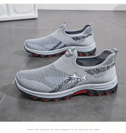 Men's Breathable Mesh Slip-On Sneakers – Lightweight Low-Top Casual Athletic Shoes with Rubber Sole, Round Toe, Monochrome Fabric Upper, Easy Wear Loafer-Style Footwear for Walking, Gym & Everyday Comfort, Spring & Summer