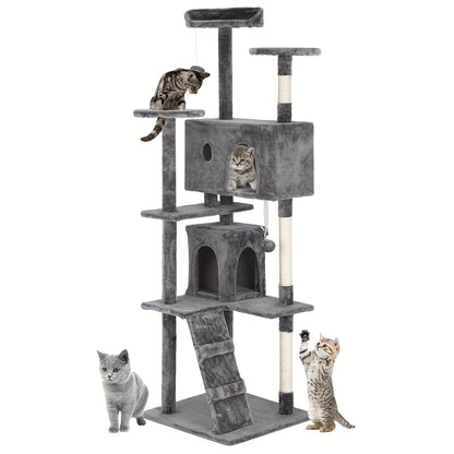 Multi-Level Cat Tree Tower with Scratching Post, Perches & Plush Apartments – Space-Saving Indoor Cat Climbing Frame & Activity Center, Heights 36–80 Inch, 6 Colors
