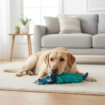 Crocodile Dog Chew Toy for Aggressive Chewers – Indestructible Milk Flavor Rubber Chew Toy with Dental Ridges for Large Medium Dogs 20-100 lbs, Tough Boredom Relief & Teeth Cleaning