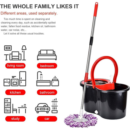 360° Spin Mop and Bucket Set with Wringer – Microfiber Mop Refills, Stainless Steel Extended Handle, Separate Compartment, Floor Cleaning System