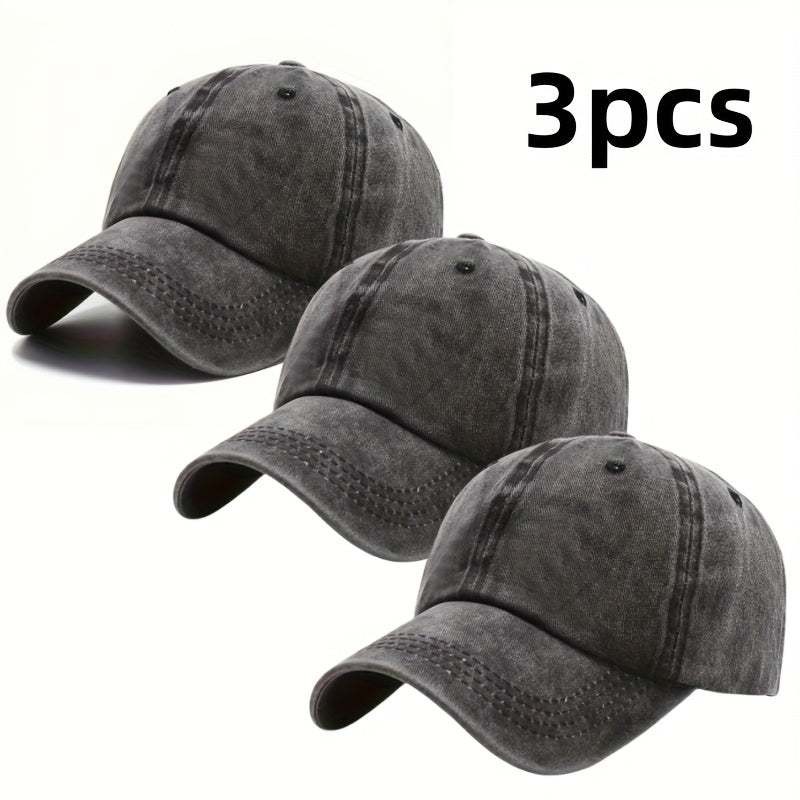 3-Pack Retro Washed Dad Hat – Adjustable Unisex Baseball Cap with Buckle, Casual Vintage Style Sports Hat for Men & Women, Neutral Colors, Durable Everyday Hat