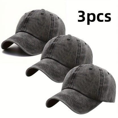 3-Pack Retro Washed Dad Hat – Adjustable Unisex Baseball Cap with Buckle, Casual Vintage Style Sports Hat for Men & Women, Neutral Colors, Durable Everyday Hat