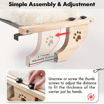 Cat Window Perch & Hammock for Indoor Cats – Sturdy Wood & Metal Frame, Easy-Adjust Mount for Windowsill, Bedside, Drawer & Cabinet, Supports Large Cats, Space-Saving Cat Shelf Bed