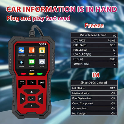V539 OBD2 Scanner – Full Engine Code Reader with 6 Reset Modes, Battery Voltage Test, Reads & Clears Codes Without Battery – Compatible with All OBD2/EOBD Vehicles 1996 & Newer