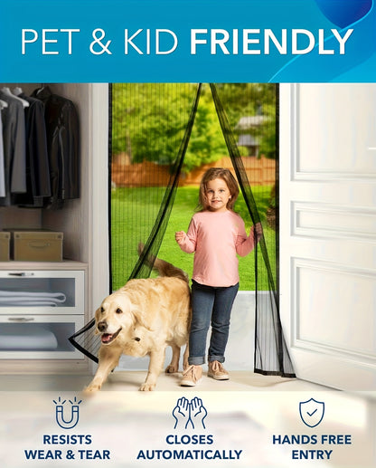 Magnetic Screen Door Hands-Free Auto-Close – Heavy Duty Mesh Curtain with Frame Shackle, Bug & Insect Proof, Pet & Kid Friendly for Front Door, Kitchen, Balcony & Bedroom