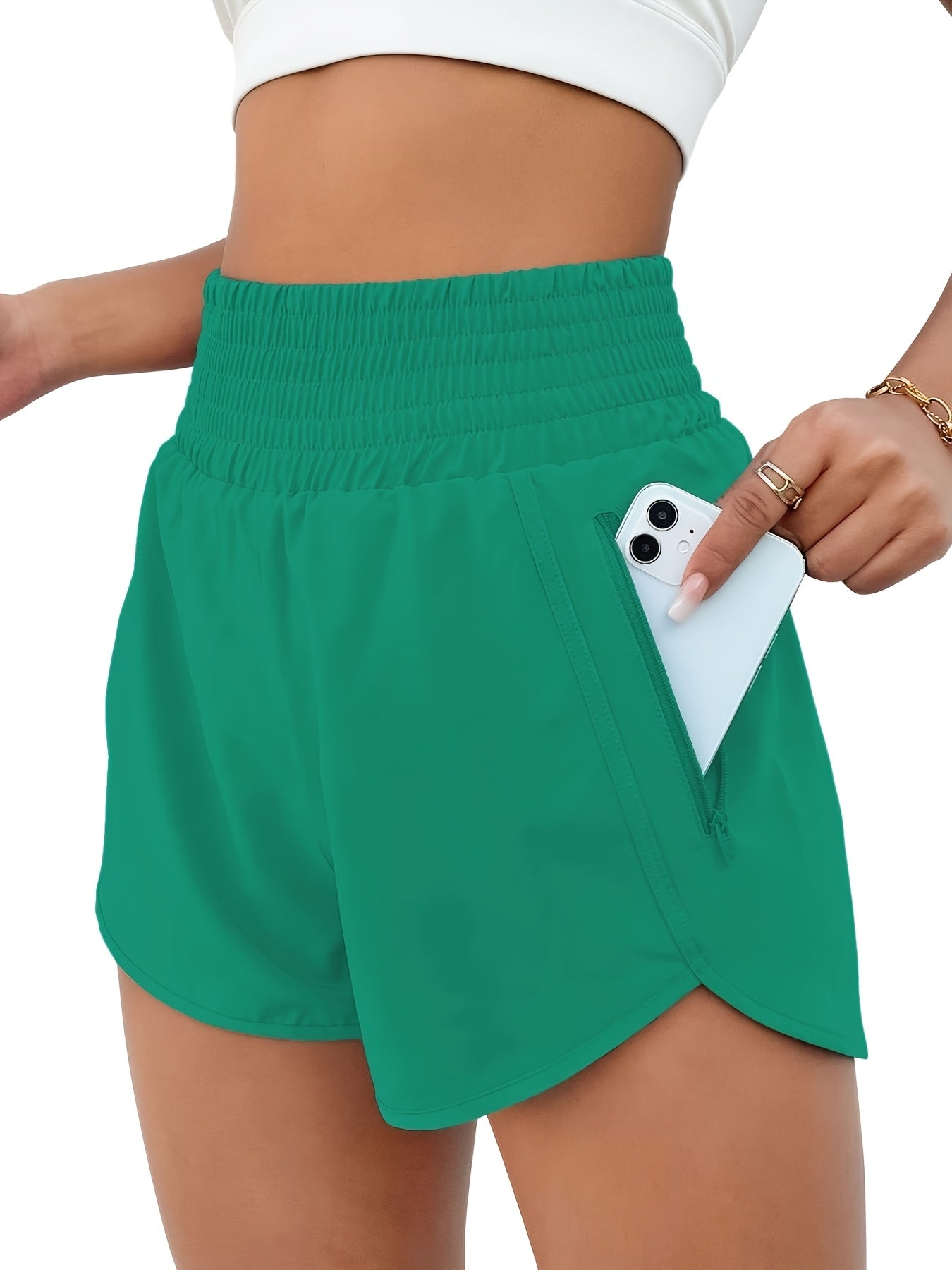 Women's High Waisted Running Shorts with Pockets, Elastic Workout Gym Shorts for Women, Non-Transparent Athletic Shorts for Training Yoga Fitness Summer, Sizes S-XXL, Khaki Grey Black Rose Red Green