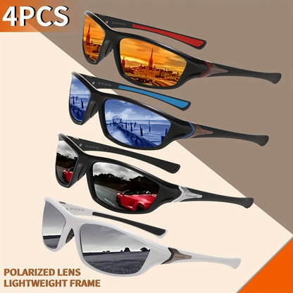 4 Pairs Polarized Sports Sunglasses UV400 Protection for Men & Women – Full Frame Fashion Eyewear for Cycling, Running, Fishing, Rock Climbing & Outdoor Travel, Polychrome