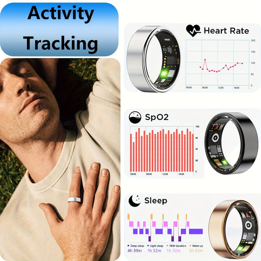 Smart Health Ring - Sleep Tracking Fitness Ring with HRV, Body Temperature, Blood Pressure, Pedometer, Calories & Exercise Tracking, Bluetooth 5.3, Waterproof, Compatible with iPhone & Android, Gift for Women Men