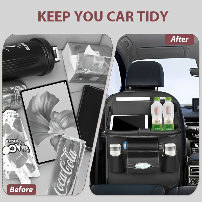 Car Rear Seat Organizer 2PCS – Premium Integrated Storage Box with Foldable Table, Footrest, Cup Holder, Tissue Box, Umbrella Holder & Laptop Base, Ultimate Car Travel Companion for Backseat Passengers