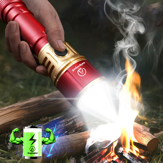 High Lumen Aluminum Alloy Flashlight with Fresnel Lens, 21700 Lithium Battery 3000mAh Rechargeable LED Torch, Long Battery Life for Outdoor Survival, Camping, Fishing, Power Outage & Night Riding - Red, Gold