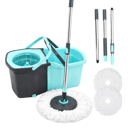 360° Spin Mop and Bucket Set with Wringer – Microfiber Mop Refills, Stainless Steel Extended Handle, Separate Compartment, Floor Cleaning System