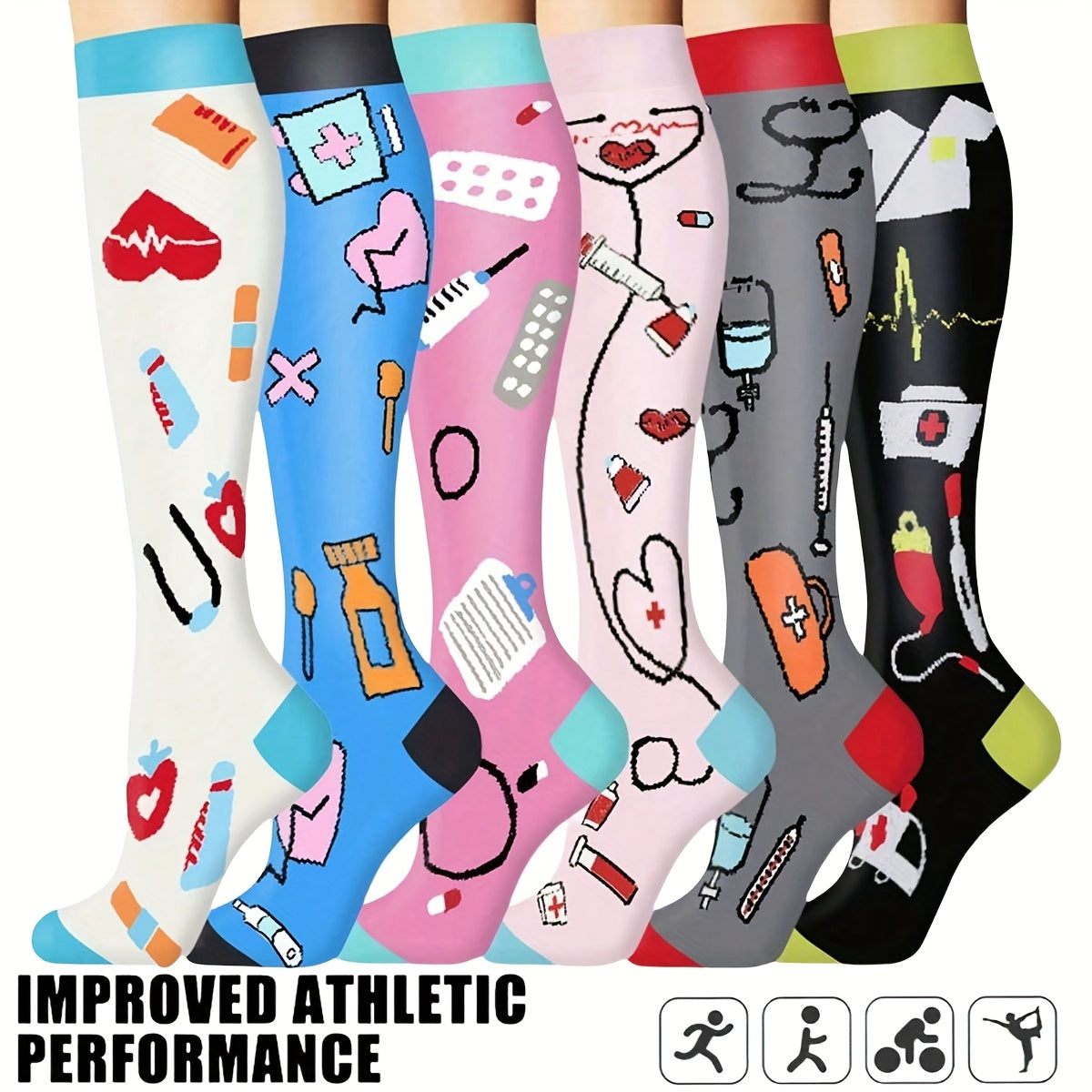 6-Pack Unisex Lightweight Compression Mid-Calf Sports Socks – Casual Athletic Socks for Running, Cycling, Soccer, Hiking, Outdoor Activities & Travel, Sizes S/M & L/XL