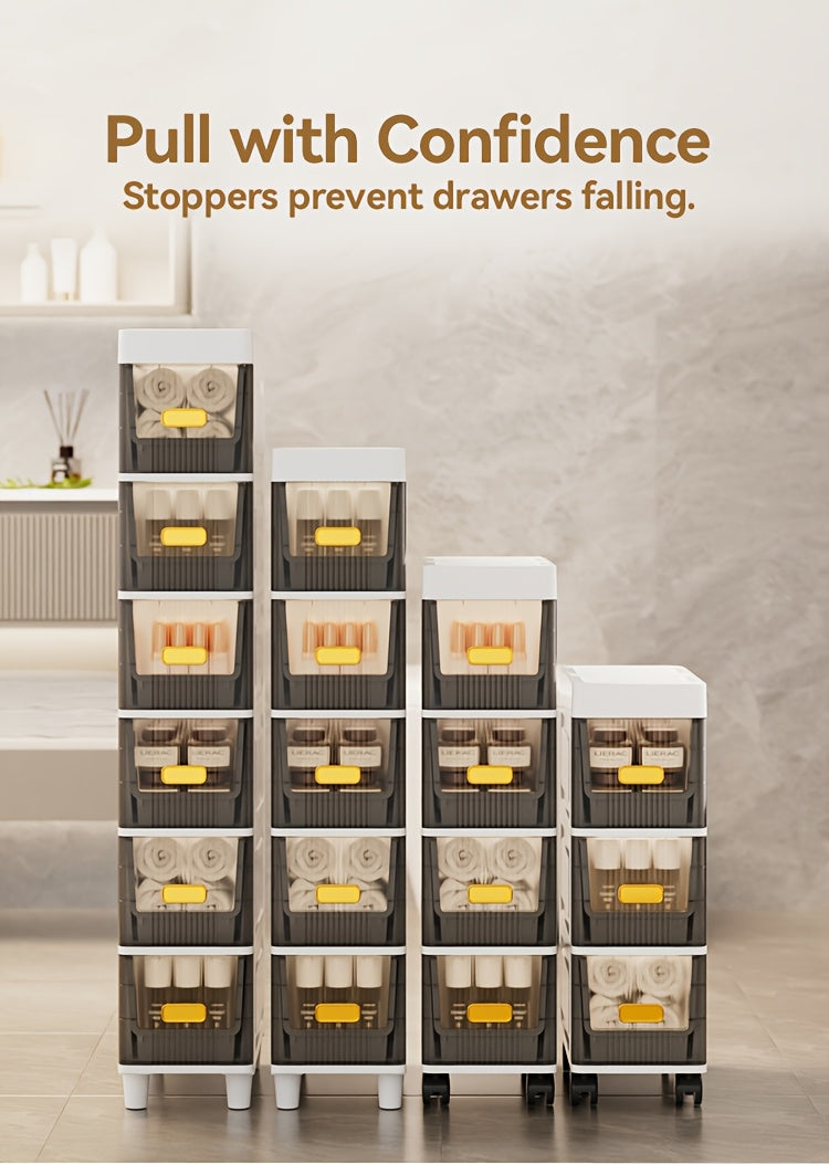 Slim Rolling Storage Cabinet with Drawers and Wheels Waterproof PP Organizer 3 4 5 6 Tier for Bathroom Kitchen Bedroom Small Spaces – Narrow Drawer Unit