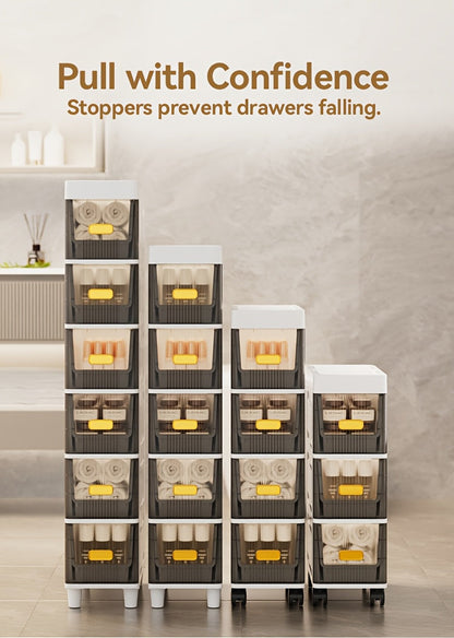 Slim Rolling Storage Cabinet with Drawers and Wheels Waterproof PP Organizer 3 4 5 6 Tier for Bathroom Kitchen Bedroom Small Spaces – Narrow Drawer Unit