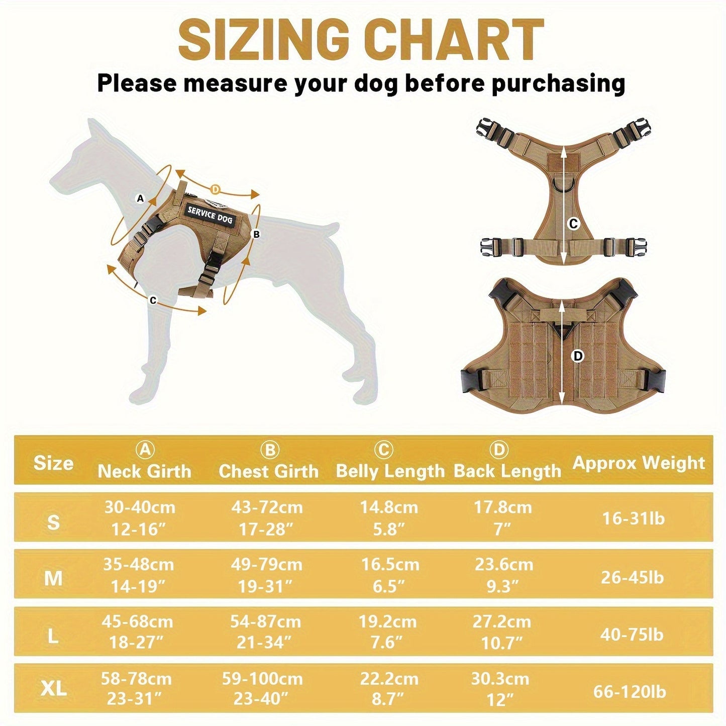 Tactical Dog Chest Harness – Military-Style No-Pull Pet Vest with Control Handle, Adjustable Secure Fit for Active Dogs, Solid Pattern, Sizes S to XL, Ideal for Training Hiking Walking