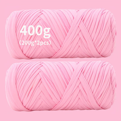 T-Shirt Fabric Yarn 400g (2 x 200g) Chunky Cotton Blend in 49 Colors – Soft Thick Yarn for Crochet Baskets, Bags, Rugs, Macrame & Knitting Projects – Beginner-Friendly Craft Yarn