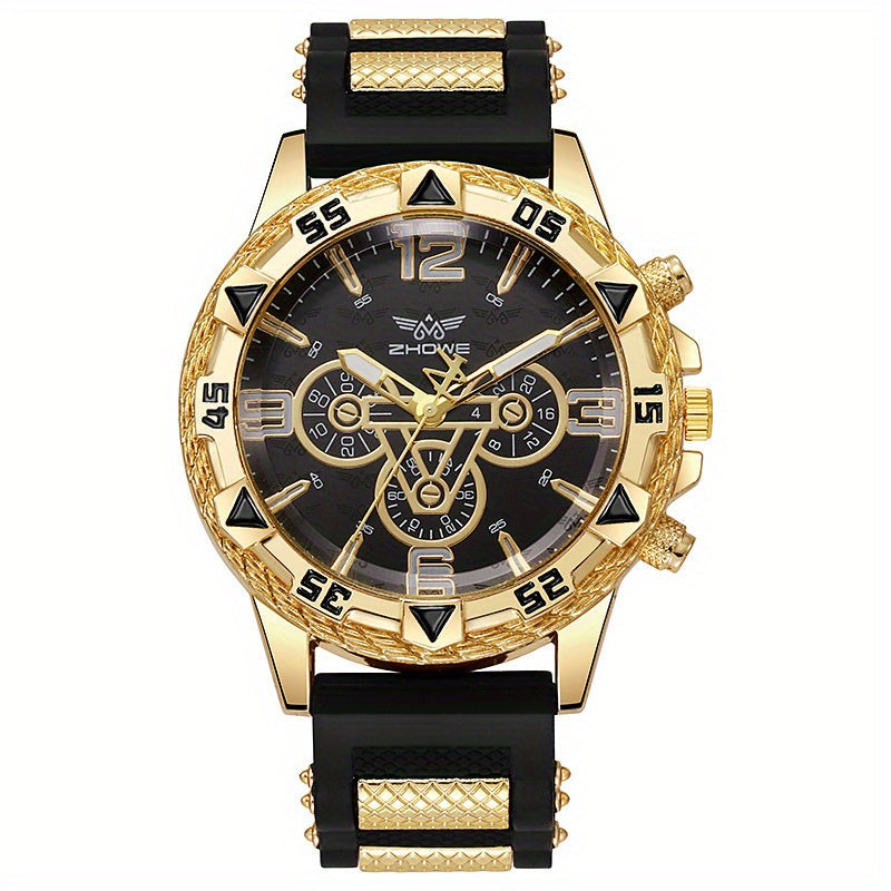 2-Pack Men's Large Dial Silicone Strap Quartz Watch Set Sports Business Casual Wristwatch Round Dial 5 Color Combos Gift for Him