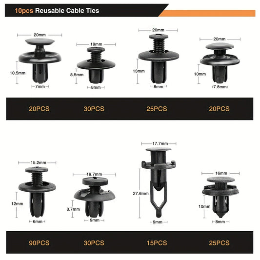 Car Push Retainer Clips Assortment Kit 115/635/640/1290 Pcs - 16 Sizes Nylon Bumper Fender Rivets Automotive Fasteners with Cable Ties & Removal Tool