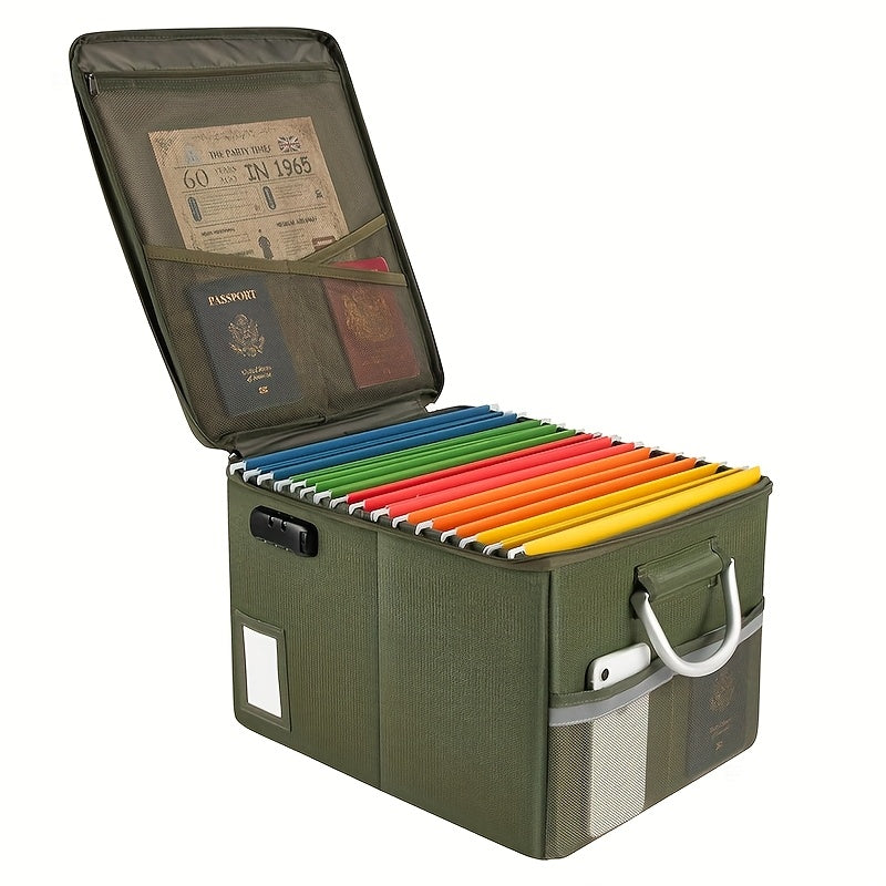 Fireproof File Box with Lock & Zipper Lid – Collapsible Portable Document Safe, Fire Resistant Storage Box for Hanging Letter & Legal Folders, Home & Office Safe Box – Aobteeny
