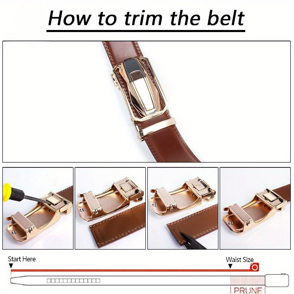 2-Pack Men's Ratchet Leather Belt Set – Sliding Adjustable Buckle, 1-3/8" Width, Sizes 26"-54", 3 Color Combos, Dress & Fashion Belt, Perfect Christmas & Father's Day Gift