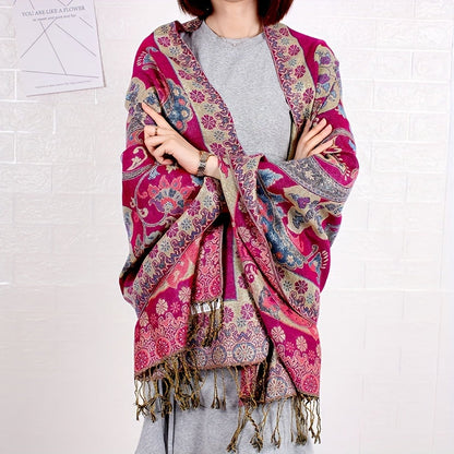 Cashmere Paisley Jacquard Fringe Scarf Shawl Women Boho Ethnic Neck Wrap Soft Warm Travel Festival Daily Fashion 8 Colors