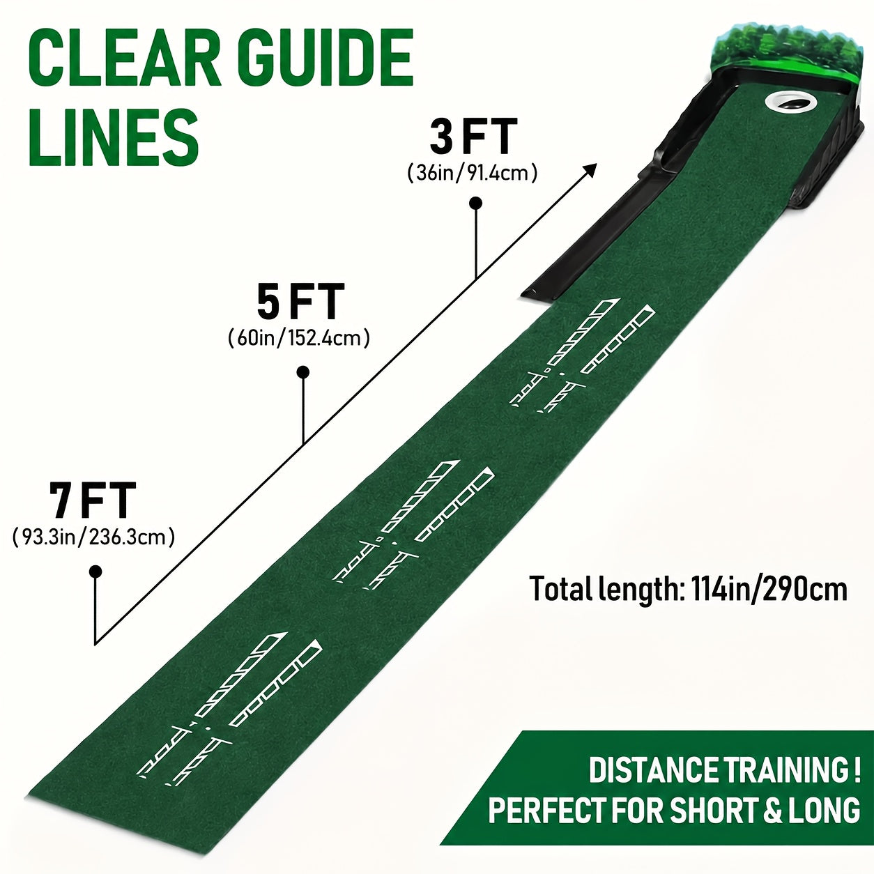 Golf Putting Mat with Automatic Ball Return System – Professional 3/5/7ft Putting Green for Indoor & Outdoor Practice, Green Turf Surface, Ball Collector, Golf Training Aid & Accessories for All Skill Levels