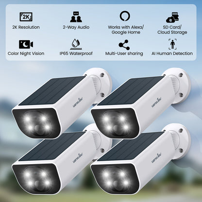 Wansview Solar Security Camera Outdoor Wireless 2K HD – Color & Infrared Night Vision, PIR AI Motion Detection, Two-Way Audio, IP65, SD Card & Cloud Storage, Alexa & Google Home Compatible, 1-4 Pack