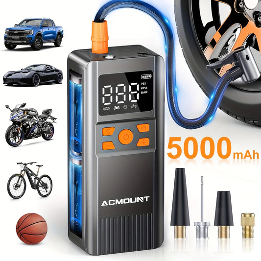 Portable Tire Inflator Air Compressor 150PSI Cordless – 2X Faster Inflation Digital Pressure Gauge LED Light for Car Bike Motorcycle Ball, Rechargeable Auto Air Pump
