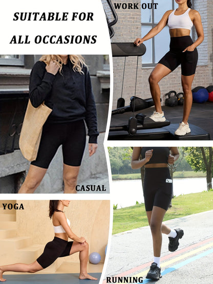 Women's High Waisted Biker Shorts 5 Pack with Pockets – Tummy Control No See-Through Workout Shorts, 6" Inseam, Super Soft High-Elasticity Athletic Shorts for Running, Yoga, Gym & Summer Training