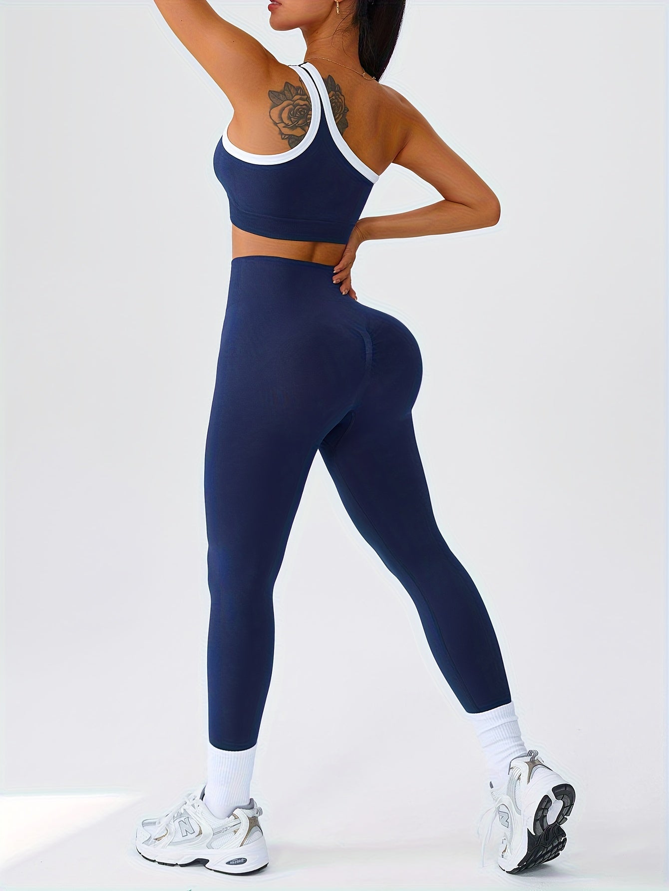 Women's 2-Piece High-Waisted Butt-Lifting Leggings & Sports Bra Set – 90% Polyamide Stretchy Minimalist Yoga Running Workout Outfit with Camisole Top, Solid Color, S-XL