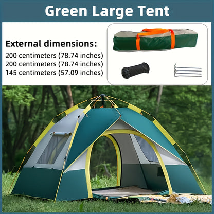4-Person Pop-Up Camping Tent Instant Setup with UV Protection Insect Netting & Sunshade, Automatic Family Tent Dark Green for Beach Park Camping Hiking Outdoor Adventures, Sturdy Zipper & Support Pole