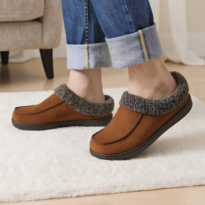 Men's Sheepskin Collar Loafers – Memory Foam Cushioning, Anti-Slip TPR Sole, Warm Lining, All-Season Indoor & Outdoor Slip-On Shoes – Coffee Brown, Camel, Black (US 7–12)
