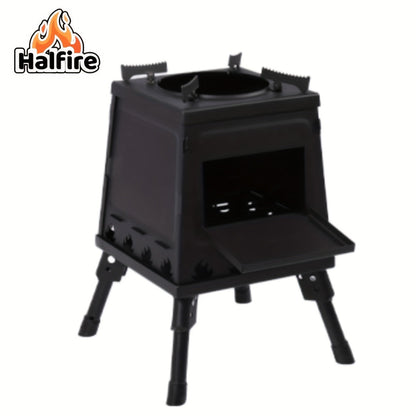 Portable Wood Burning Camp Stove – Heavy-Duty Iron Campfire Stove with Sturdy Legs & Air Vents, Firewood & Charcoal Compatible, No Electricity Needed, Outdoor Cooking for Hiking Backpacking BBQ Picnic Travel