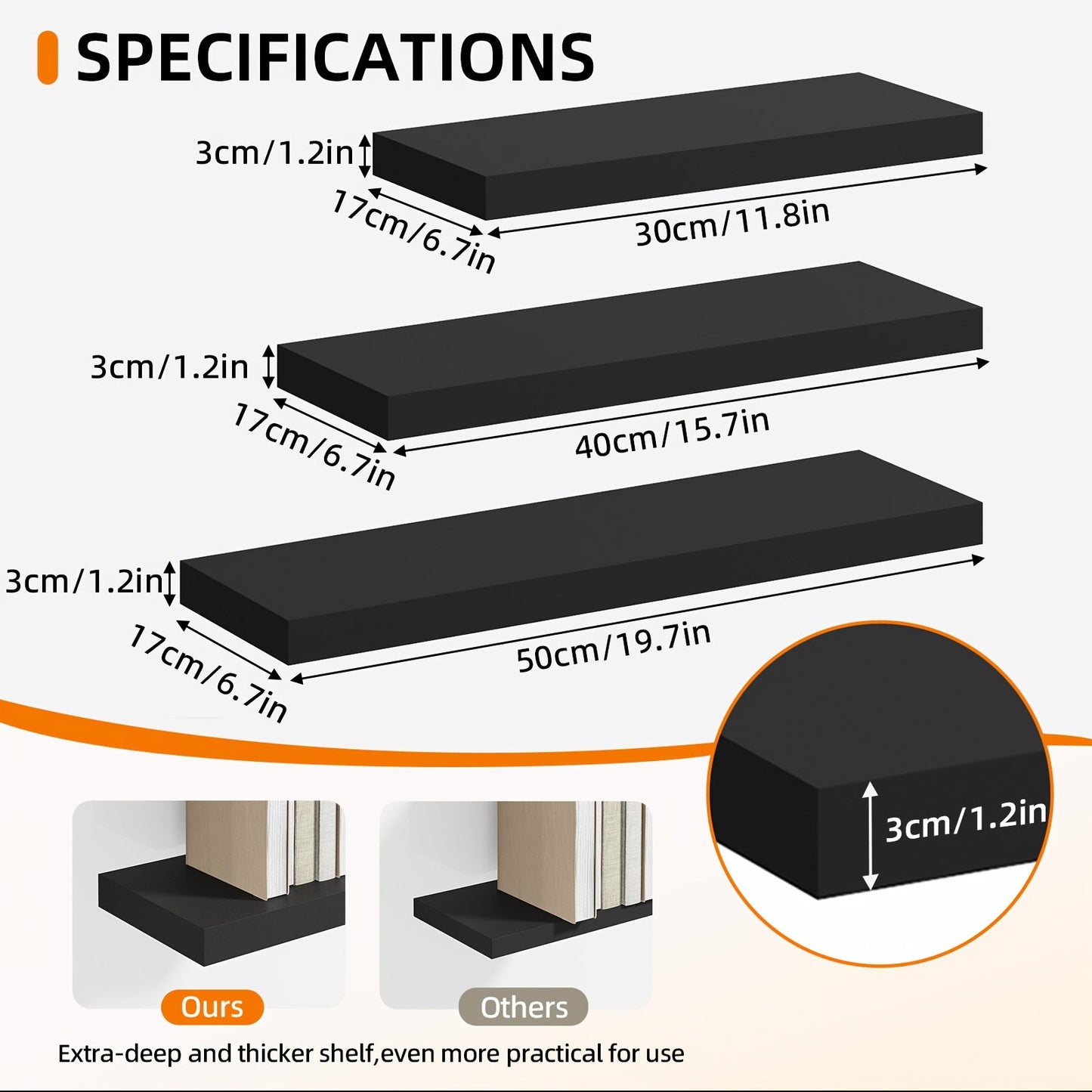 Floating Wall Shelves Wood 2/4/6 Pack 15.7 19.7 22 Inch Wall Mounted Shelves for Living Room Kitchen Bathroom Bedroom Holds 30 lbs Walnut Brown White Black Gray Home Decor Storage