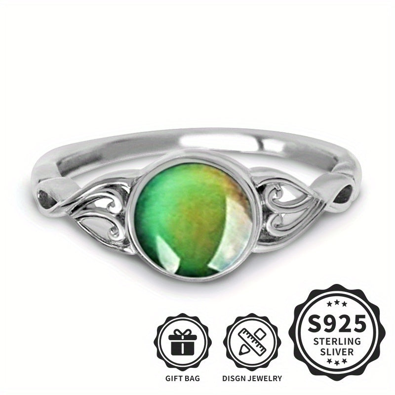 925 Sterling Silver Mood Ring with Temperature-Sensitive Color Change & Opal Inlay – Creative Unisex Ring for Men & Women, Lightweight 3.2g, Perfect for Daily Wear & Parties, Sizes 6-9