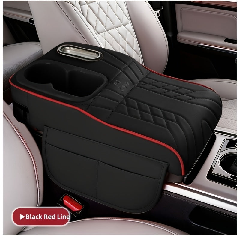 Car Center Console Armrest Pad Height Extender with Tissue Box and Cup Holder Storage Organizer Black Beige Orange Red Brown for Most Cars SUVs