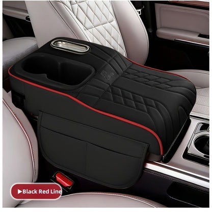 Car Center Console Armrest Pad Height Extender with Tissue Box and Cup Holder Storage Organizer Black Beige Orange Red Brown for Most Cars SUVs