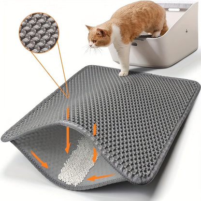 Honeycomb Double-Layer Cat Litter Mat 24x36 Inch – Urine-Proof Waterproof Scatter Trapping Washable Litter Box Mat for Indoor Cats, Reduces Mess & Easy to Clean, Black Dark Gray Light Gray