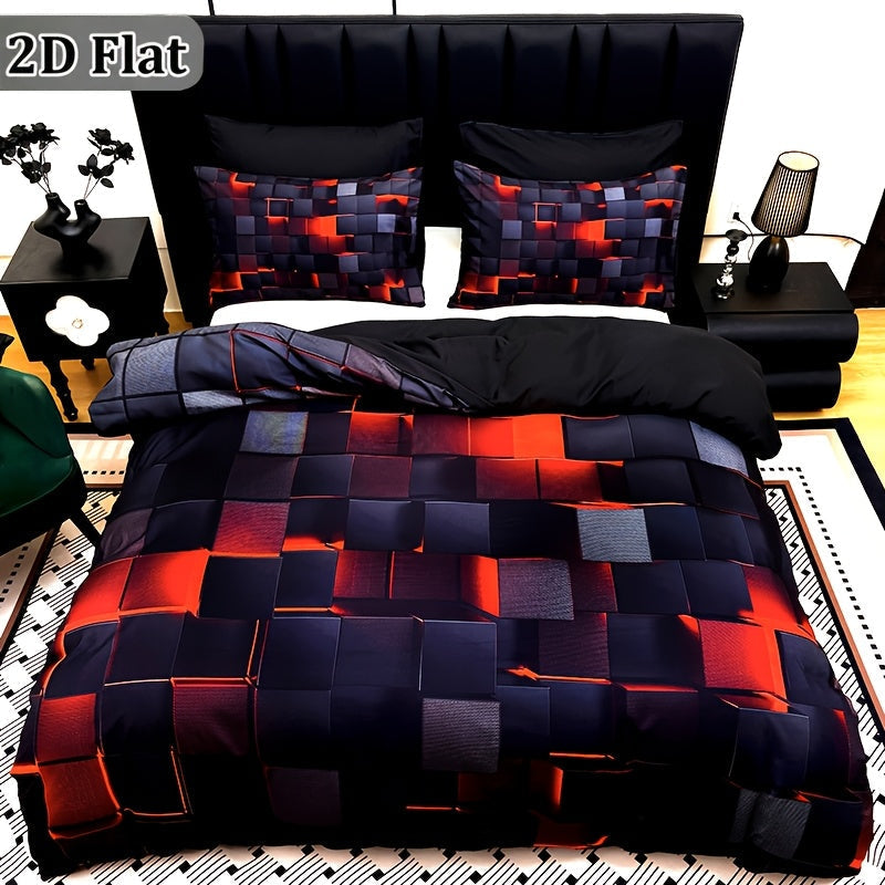 Red & Blue Plaid Duvet Cover Set – 3-Piece Digital Print Bedding, All-Season Quilt Cover with Pillowcases, Twin Full Queen King, Machine Washable, No Filling Included