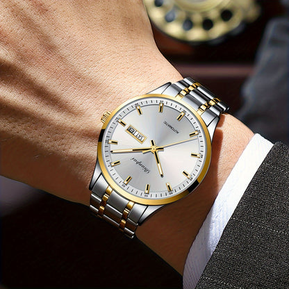 Men's Automatic Self-Winding Mechanical Watch – Slim Stainless Steel Band, Luminous Hands, Calendar Display, No Battery Needed – Luxury Business Dress Watch Gift