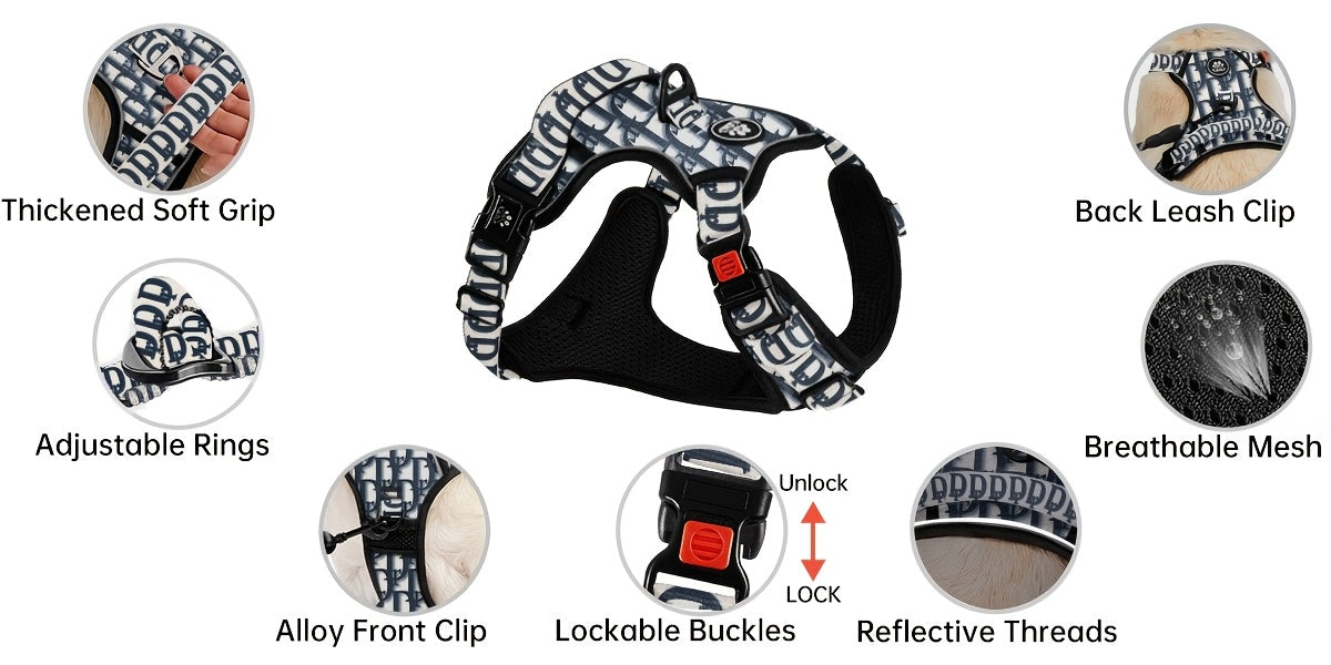 No Pull Dog Harness Set with Leash Retractable Seatbelt & Collar – Fully Reflective Adjustable Breathable Vest Harness with Handle for Small & Large Dogs XS–XL