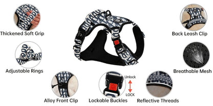 No Pull Dog Harness Set with Leash Retractable Seatbelt & Collar – Fully Reflective Adjustable Breathable Vest Harness with Handle for Small & Large Dogs XS–XL